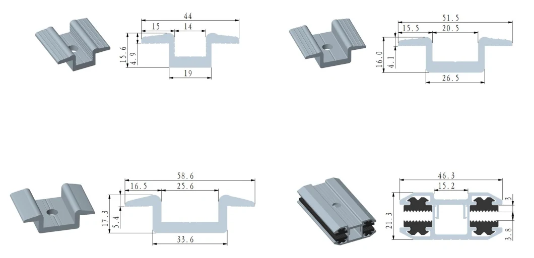 Anodized Aluminum Frame Panel Solar Midle Clamp with Grounding Pin